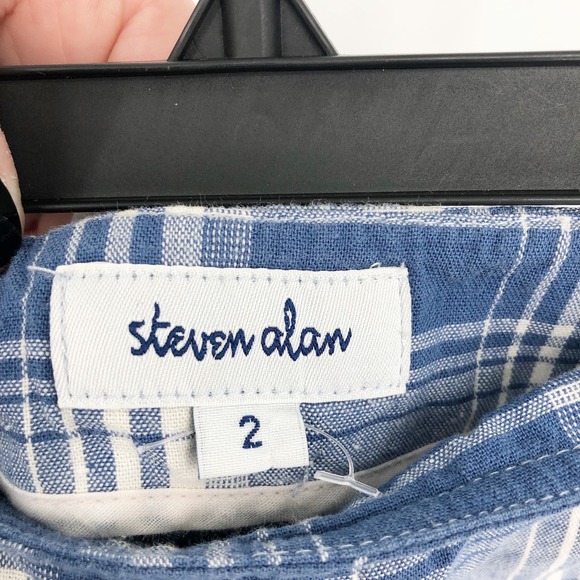 Steven Alan Womens Shorts Size 2 Blue Plaid Cotton Mid Rise Pockets Pull-On - Picture 5 of 6